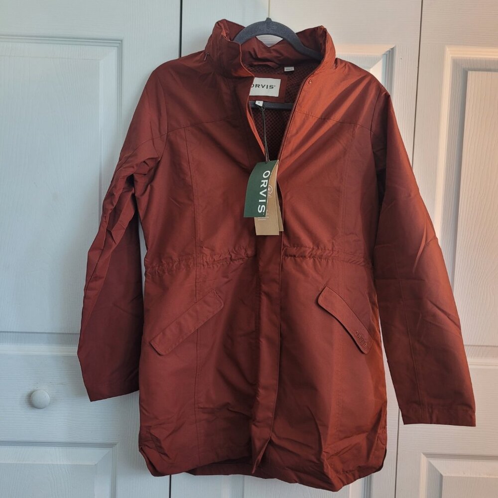 NEW ORVIS Pack and Go Women's Hooded Rain Jacket in Sedona Red Size S